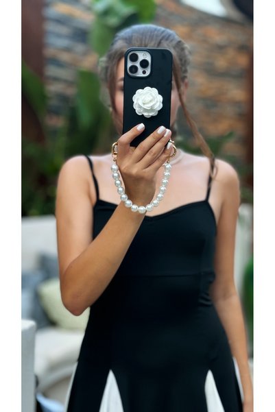 Cherry Carter حافظة هاتف متوافقة مع هاتف Iphone 15 Promax بتفاصيل وردية - حزام هاتف بتصميم لؤلؤي