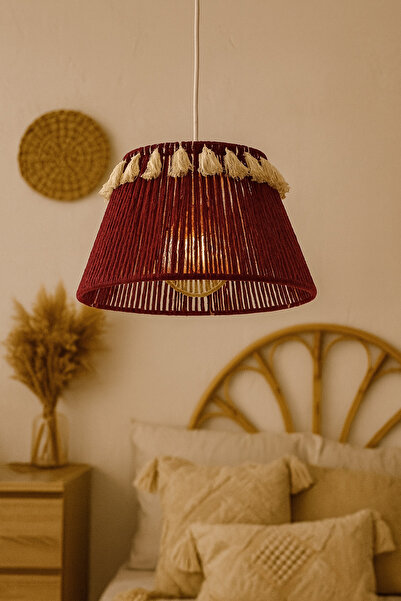 YUTEDEKOR El Yapımı Bohem Makrome Avize – Bordo | Arne Crown 30 cm