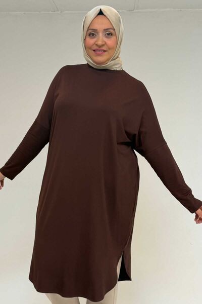 Eslina 38110 Μεγάλο Μέγεθος Καφέ Χαμηλό Βαμβακερό Βαμβακερό Τούνικ