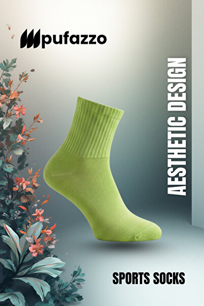 PUFAZZO Women's Short Socks Sports Socks Set of 6 - Natural Cotton, Stitch-Free , Tennis, College, Green Sports Socks