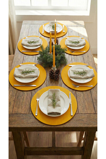 shopshop Set de prezentare pentru vesela din 6 piese, 33x33, din material MDF, din material textil, din Yellow American Service