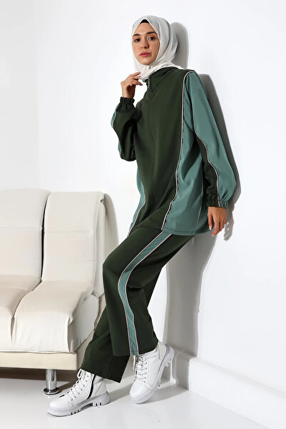 Mihran Butik Women's Seasonal Combed Cotton Bottom Top Sports and Comfortable Khaki Hijab Set