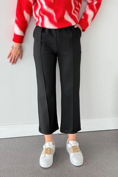 Şulemoda Giyim piped Scuba Capri Pants Black