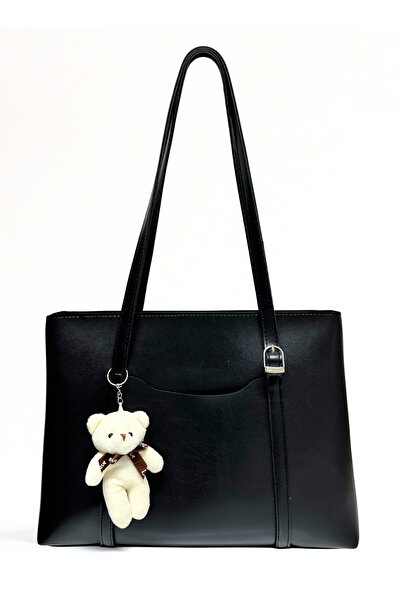 fular & bags Geantă neagră de umăr și de mână pentru femei, cu accesorii cu f...