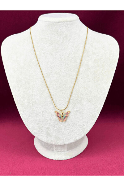 Calista Aksesuar Toprak Tonlarında Kelebek Kanatlı Gold Kolye