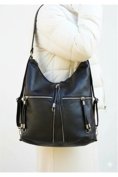 ÇANTAM GELSİN Γυναικεία τσάντα από μαλακό συνθετικό δέρμα, μαύρη, κατάλληλη γ...