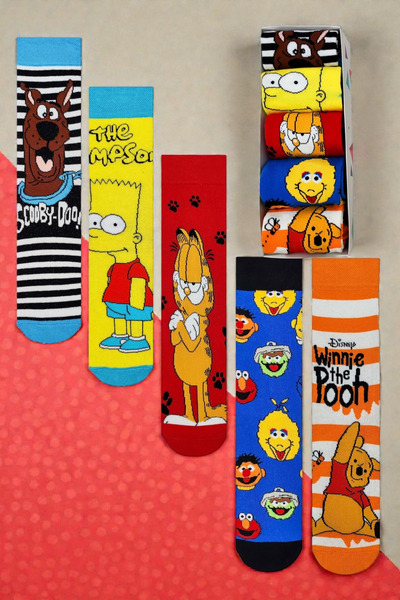 ZEYZEY MONKEY Set of 6 Character Patterned Mixed Color Socks in a Special Gift Box