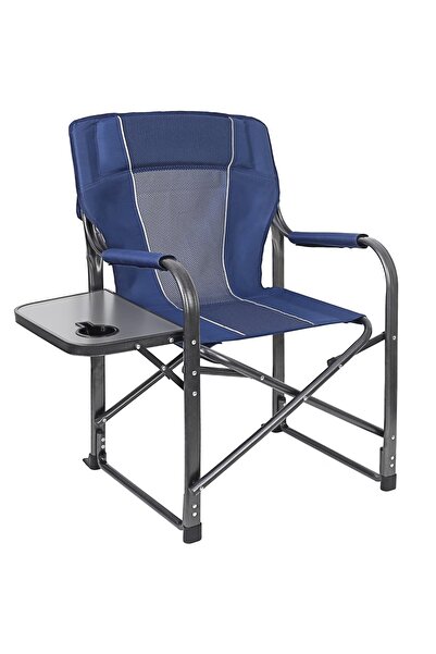 rexa Folding Camping Chair with Side Table - Navy Blue, Outdoor Style, Fabric...