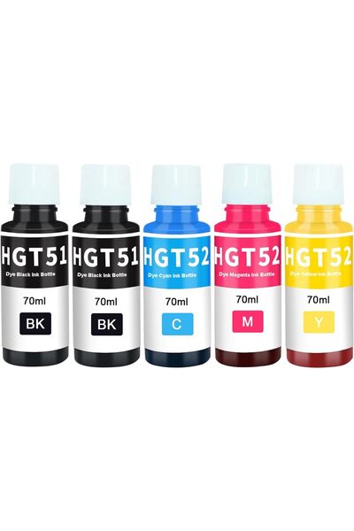 HP Ink Tank 115 (2LB19A) Uyumlu 4 Renk Muadil Mürekkep Seti GT51XL 70ml renkliler 90ml 2 adet siyah