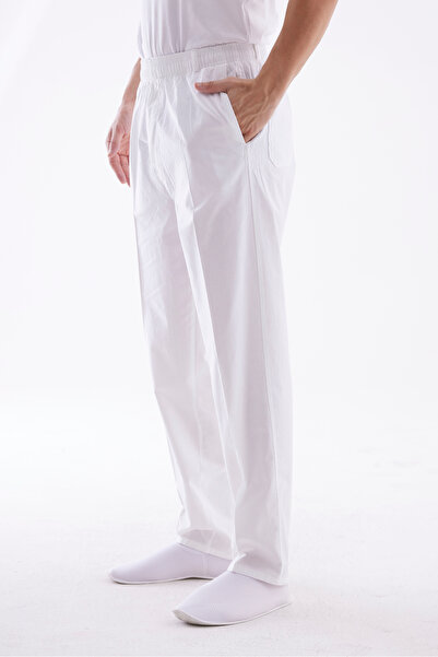 Beratnur Men's White Relaxed Fit Elastic Waist Linen Hajj and Umrah Pants