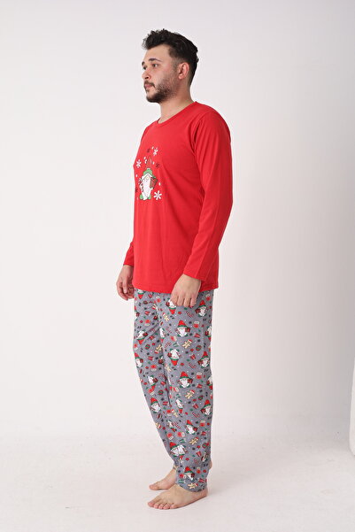 TOSKI Men's Christmas Pajamas, Red, Christmas Figures Print