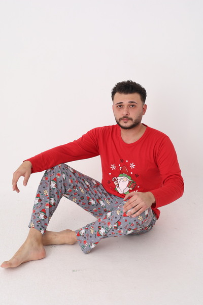 TOSKI Men's Christmas Pajamas, Red, Christmas Figures Print