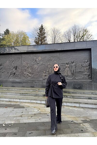 Touche Asimetrik Poplin Gömlek Siyah