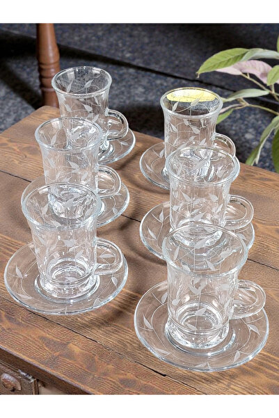 AR Tea cups set of 12 pieces with engraved pattern on glass 629T