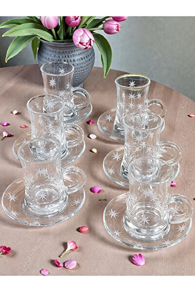 AR Tea cups set of 12 pieces with engraved pattern on glass 628T