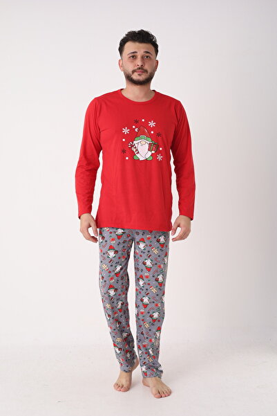 TOSKI Men's Christmas Pajamas, Red, Christmas Figures Print