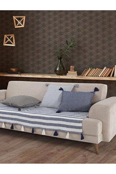 Lux Touch Husa de canapea Liva Pompom bleumarin - 115 x 200 cm Canapea Duvan, Fotoliu Canapea Pat si Sal smoc