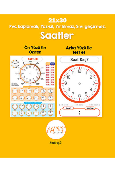 Çift Taraflı Saatler Pvc Kaplamalı Yaz-sil 21x30cm