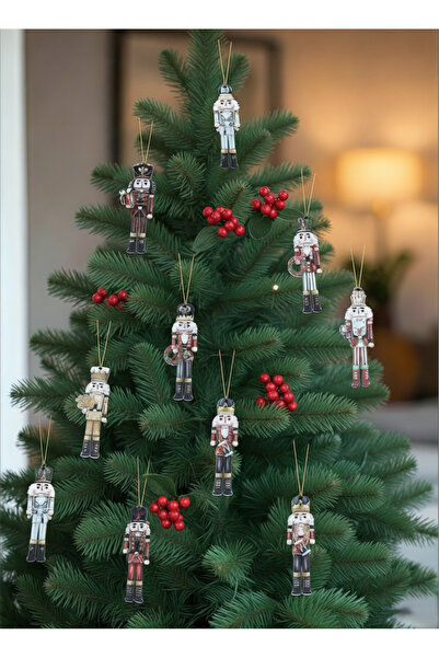 ZUMRANKA 6’lı Noel Fındıkkıran Kurşun Asker Yılbaşı Ağaç Süsü Ahşap 10cm–Hedi...