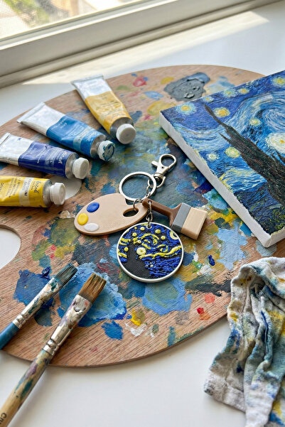 sin istanbul Van Gogh Starry Night Silver Chain Keychain, Bag Ornament