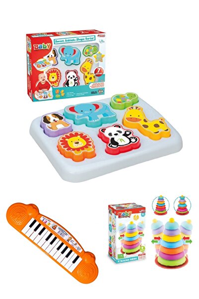 TOYSTORE Sesli Ilk Piyanom + Sallanan Halkalar Kule + Sevimli Hayvanlar Bultak Eğitici Set !
