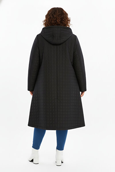 Laden Γυναικείο παλτό μεγάλου μεγέθους καπιτονέ ελαφρύ Battal Mother υψηλής ποιότητας μαύρο με κουκούλα