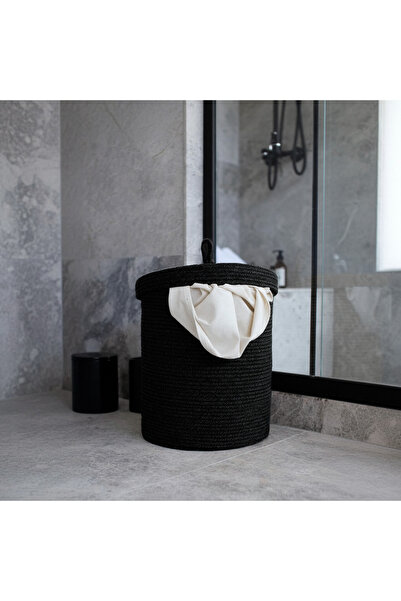 Comfort Craft Jüt Kapaklı Hasır Kirli Çamaşır Sepeti Siyah | Oyuncak, Banyo O...
