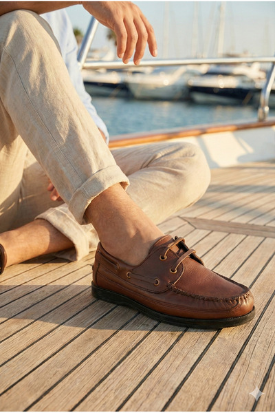 G GÜR MODA Dexters Tarzı Hakiki Deri Ortopedik Tabanı Dikişli Deri Bağcık Der...