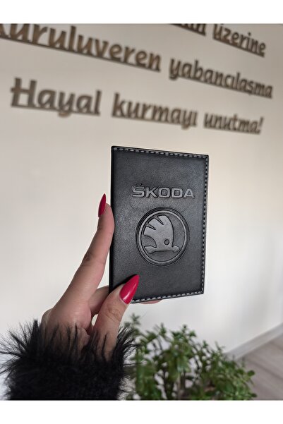 EFE DERİ Skoda Deri Dikişli Araç Ruhsat Kılıfı Kabı Ruhsatlık Araba Ruhsat Ko...