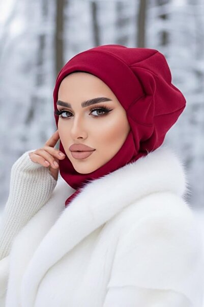 Aişe tesettür Μπορντό Φιόγκος Τσόκερ Μαύρο Μαλλί Μεσαίου Μήκους