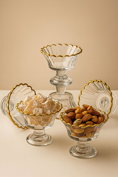 Mutfiko طقم أوعية حلويات تركية مكون من 6 قطع - وعاء زجاجي للحلوى بحواف مذهبة