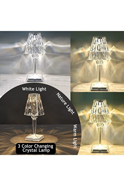 PORKY Crystal Diamond LED Lamp, Touch, 3 Tone Light, USB Rechargeable, 25.5cm