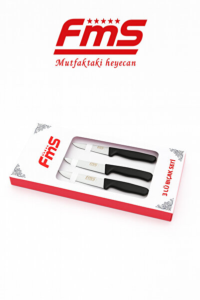 FMS 3’lü Sürmene Mutfak Bıçak Seti | Şef – Doğrama Bıçağı | El İşçiliği | Paslanmaz Çelik