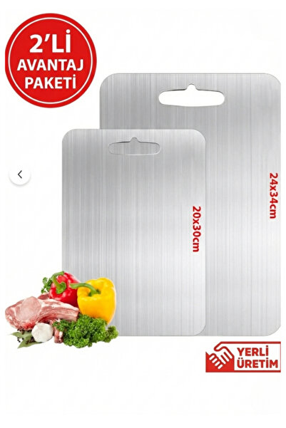 takasat 2 Adet Antibakteriyel Paslanmaz Çelik Kesme Tahtası (2 FARKLI BOY!)