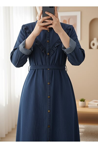Modamorfo Φόρεμα τζιν δεμένο στη μέση - με κουμπιά μέχρι το μήκος