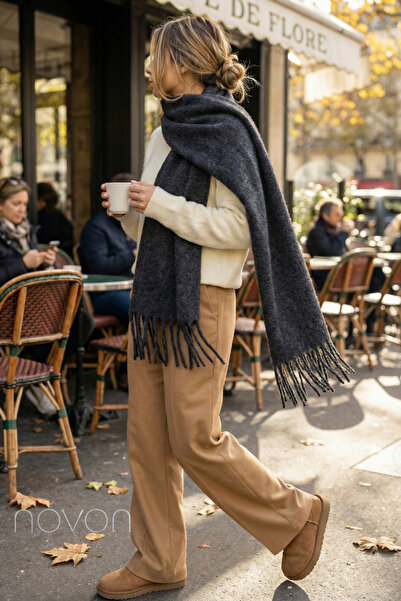 novon Eșarfă premium cu franjuri Klein Soft Touch, cu textura de lână, cu detaliu cu ciucuri (195 x 45 cm)