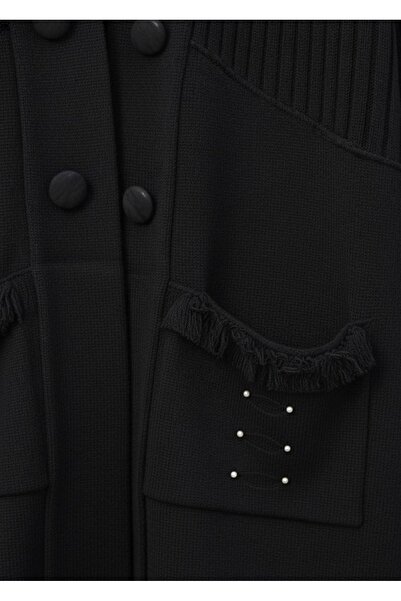 YusGos Women's Hijab Button Detailed Pocket Pearl Double Pocket Mother Cardigan