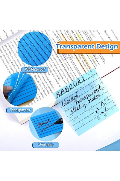 COOYA Lined Sticky Notes, 7 Pcs Colorful Lined Translucent Sticky Notes Clear for Aesthetic School Office