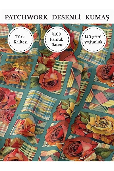 FabricMarket %100 Pamuk Saten Patchwork Kumaş – 155×100 cm – Dikiş ve DIY İçin