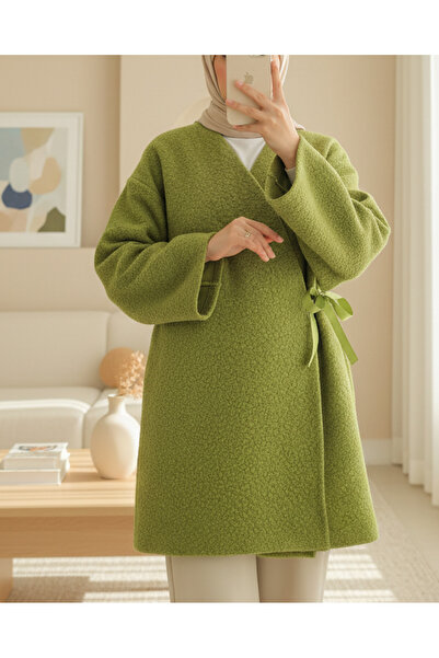 Modamorfo Side Tie Boucle Kimono - Oil Green