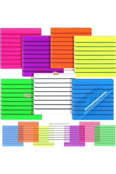 COOYA Lined Sticky Notes, 7 Pcs Colorful Lined Translucent Sticky Notes Clear for Aesthetic School Office