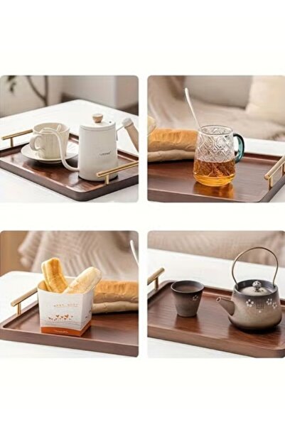 Generic 36x25cm Bamboo Rectangular Serving Tray with Handles - Brown