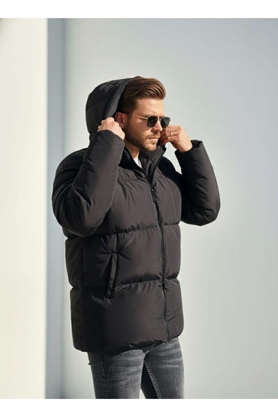 HERZA Чоловічий чорний пуховик Oversize Relax Fit