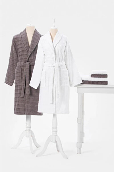 Özdilek Land Aile Bornoz Seti Beyaz-K.Gri