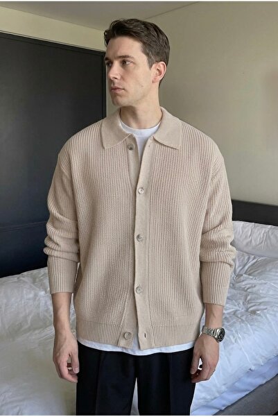 Tarz Cool Ανδρική ζακέτα με πέτρινη λεπτομέρεια με κανονική εφαρμογή