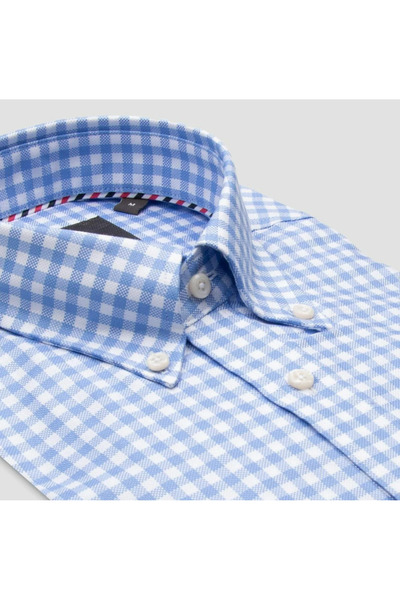 Abbate Luca Twill Cotton Comfort Fit Light Blue Button down Collar Men's Checkered Shirt