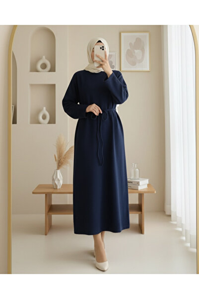 Modamorfo Tie-Waist Round Neck Thessaloniki Dress - Navy