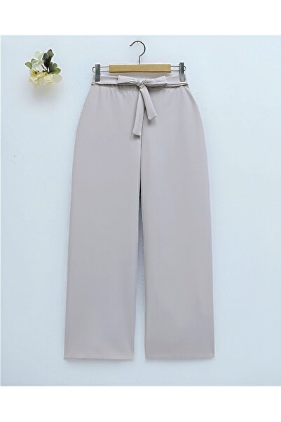 Modamorfo Παντελόνι με διπλό φαρδύ πόδι και κορδόνι σε μπεζ χρώμα