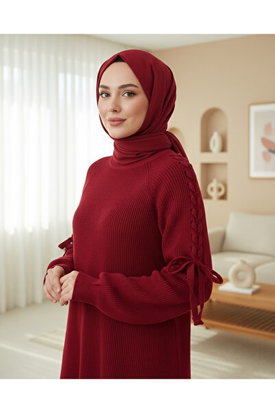 Modamorfo Πλεκτό πλεκτό πλεκτό ρούχο με πλεκτά μαλλιά στους ώμους - Κόκκινο