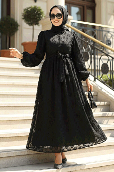 Neva Style Φόρεμα με μοτίβο μαύρο Hijab 14012S